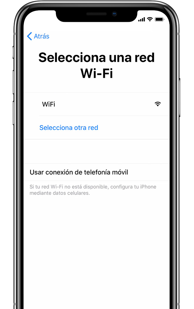 Pantalla de selección de red Wi-Fi en el iPhone