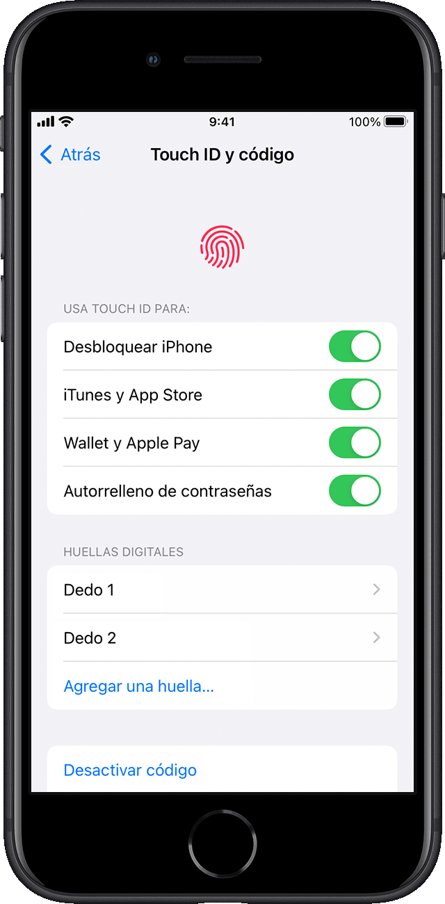 En Configuración, el usuario elige para qué funcionalidades del iPhone activar Touch ID