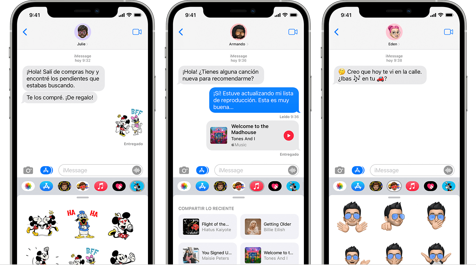 iPhone que muestra apps de iMessage en una conversación de mensajes