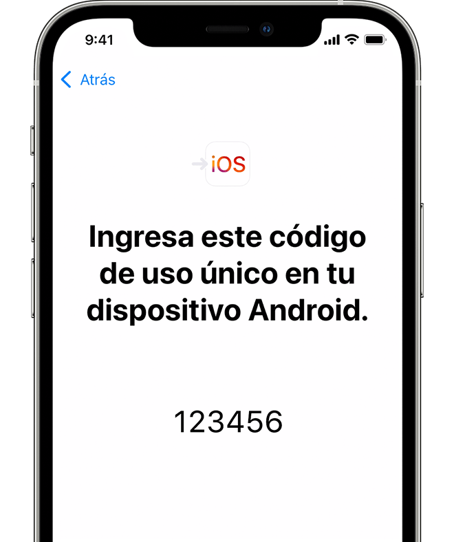 Pantalla Trasladar desde Android en iPhone en el que se muestra un código