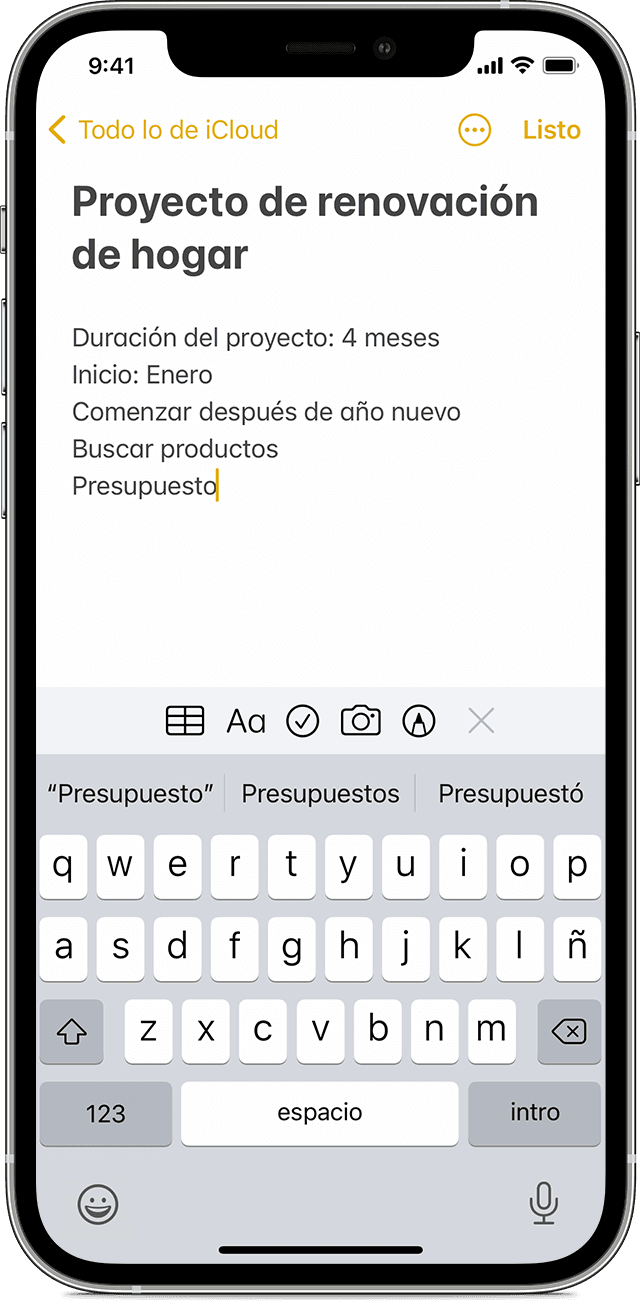 iPhone que muestra cómo crear una nota en la app Notas