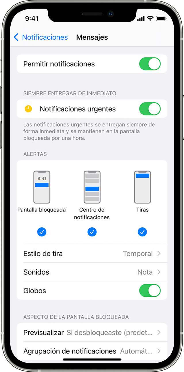 iPhone en el que se muestra cómo cambiar los estilos de alertas