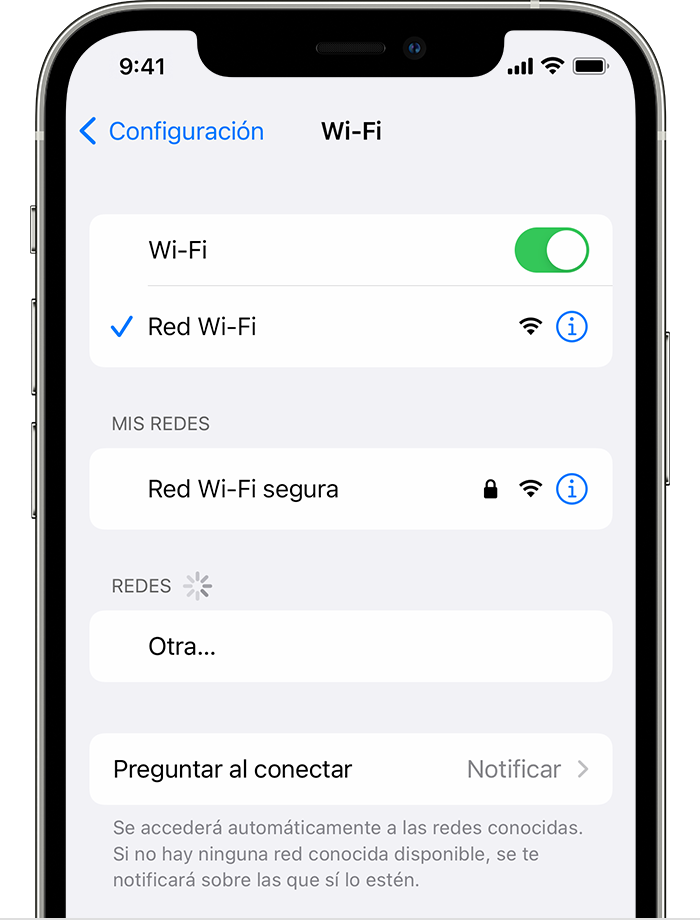 flota Consecutivo Prestador Conectarse a Wi-Fi en el iPhone, iPad o iPod touch - Soporte técnico de  Apple