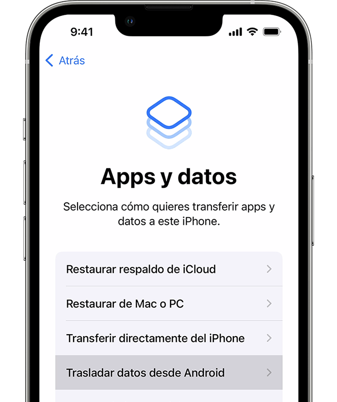 Pantalla Apps y datos en el iPhone