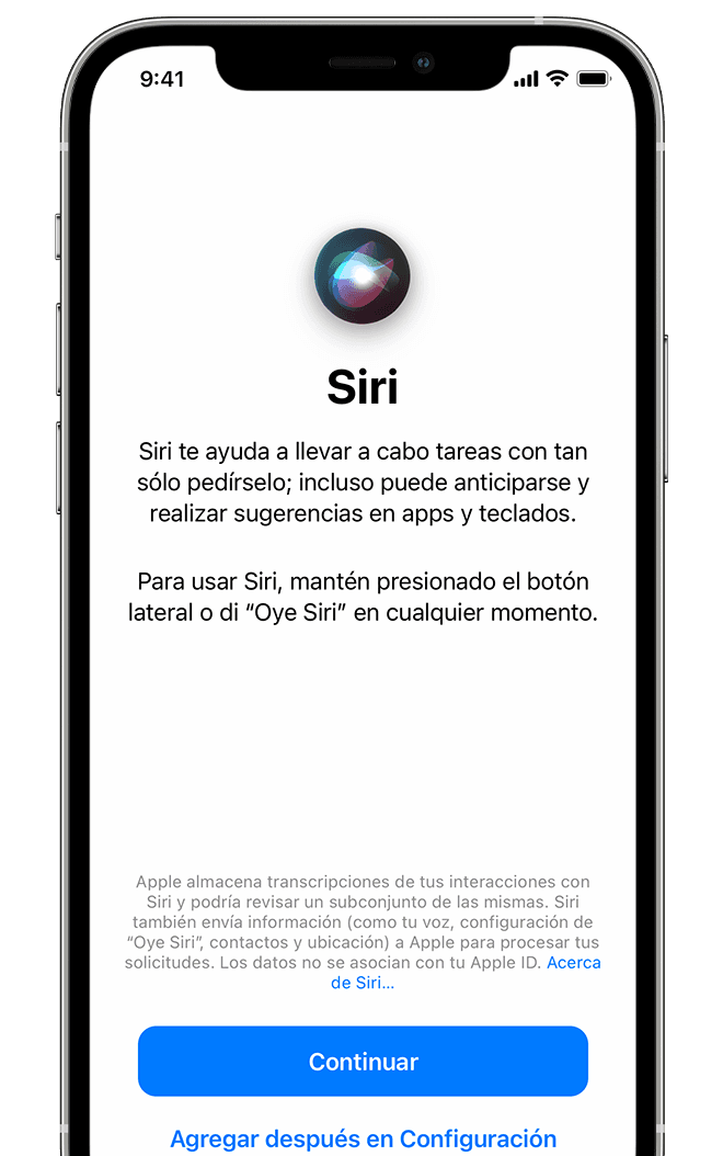 Pantalla en la que se muestra la opción de activar Siri