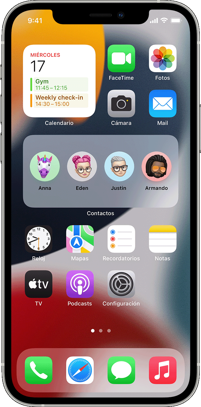 iPhone que muestra una pila de widgets