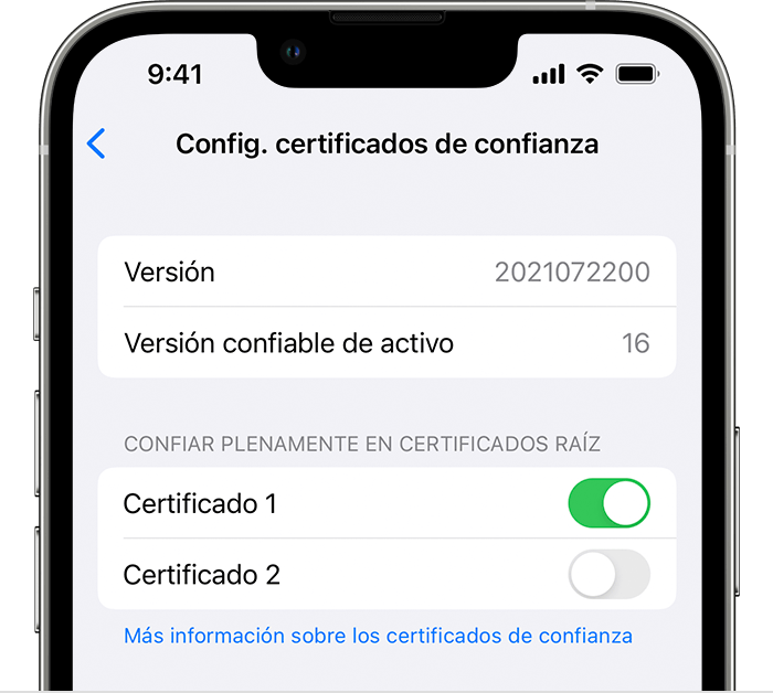 Config. certificados de confianza de un iPhone