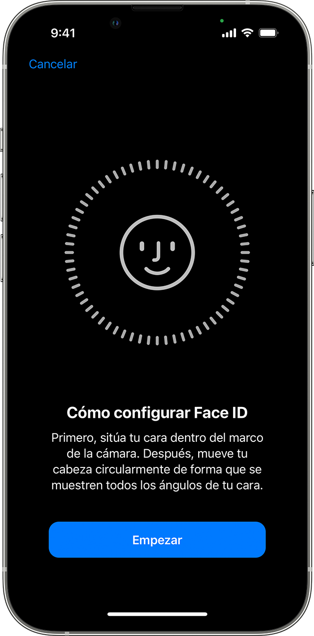 El inicio del proceso de configuración de Face ID 