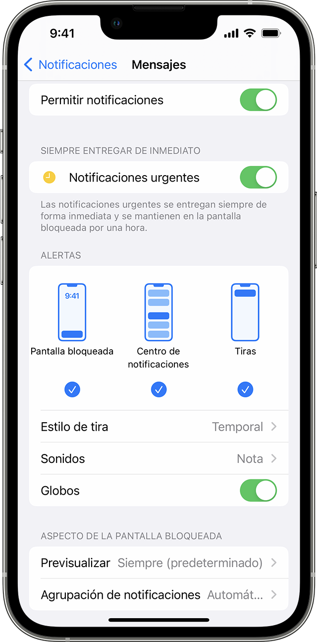 iPhone en el que se muestra cómo cambiar los estilos de alertas