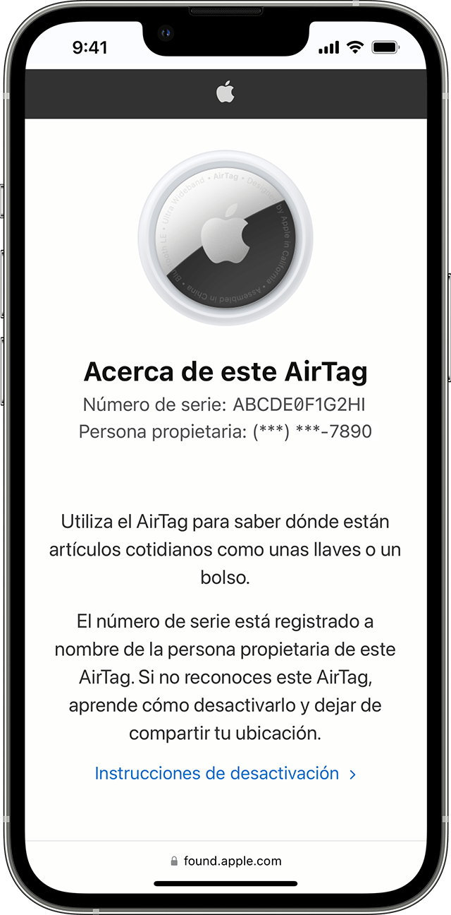 Acerca de esta información del AirTag en el iPhone