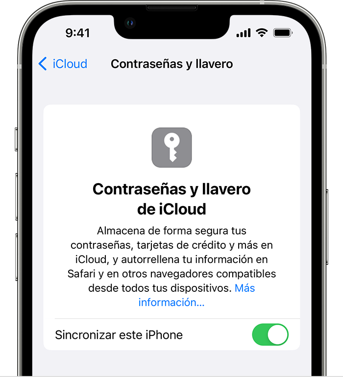 En el iPhone, activa el llavero de iCloud en Configuración