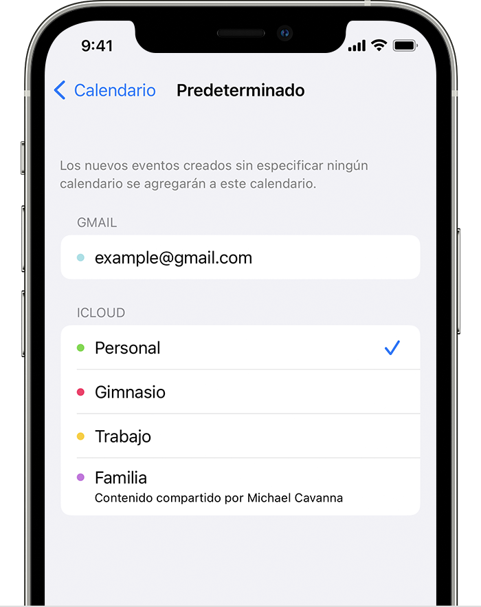 Establecer un calendario de iCloud como calendario predeterminado en el iPhone
