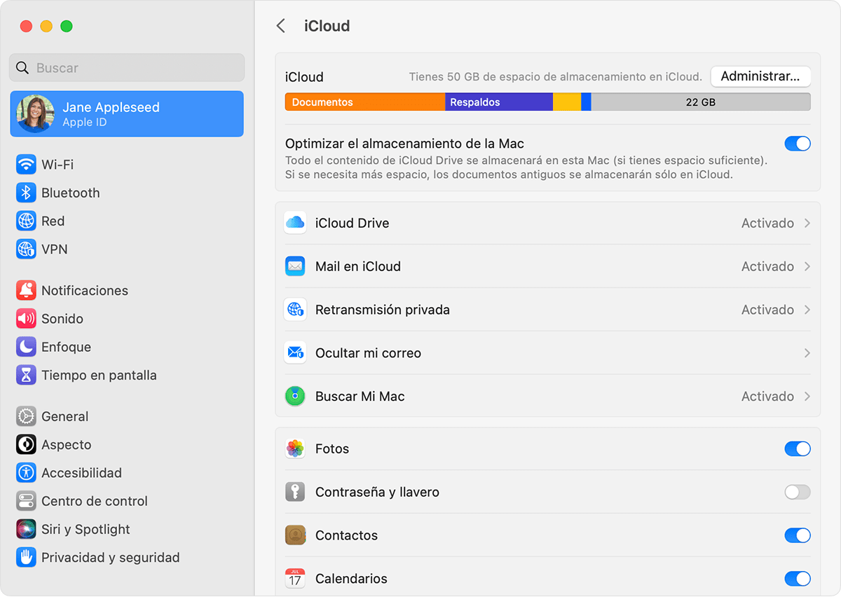 Elige qué apps deseas usar con iCloud en la Mac