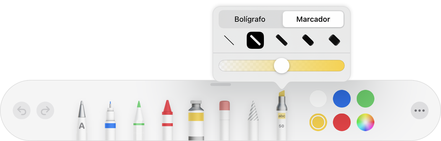 Barra de herramientas de dibujo en la que se muestra el selector de herramientas de anotación