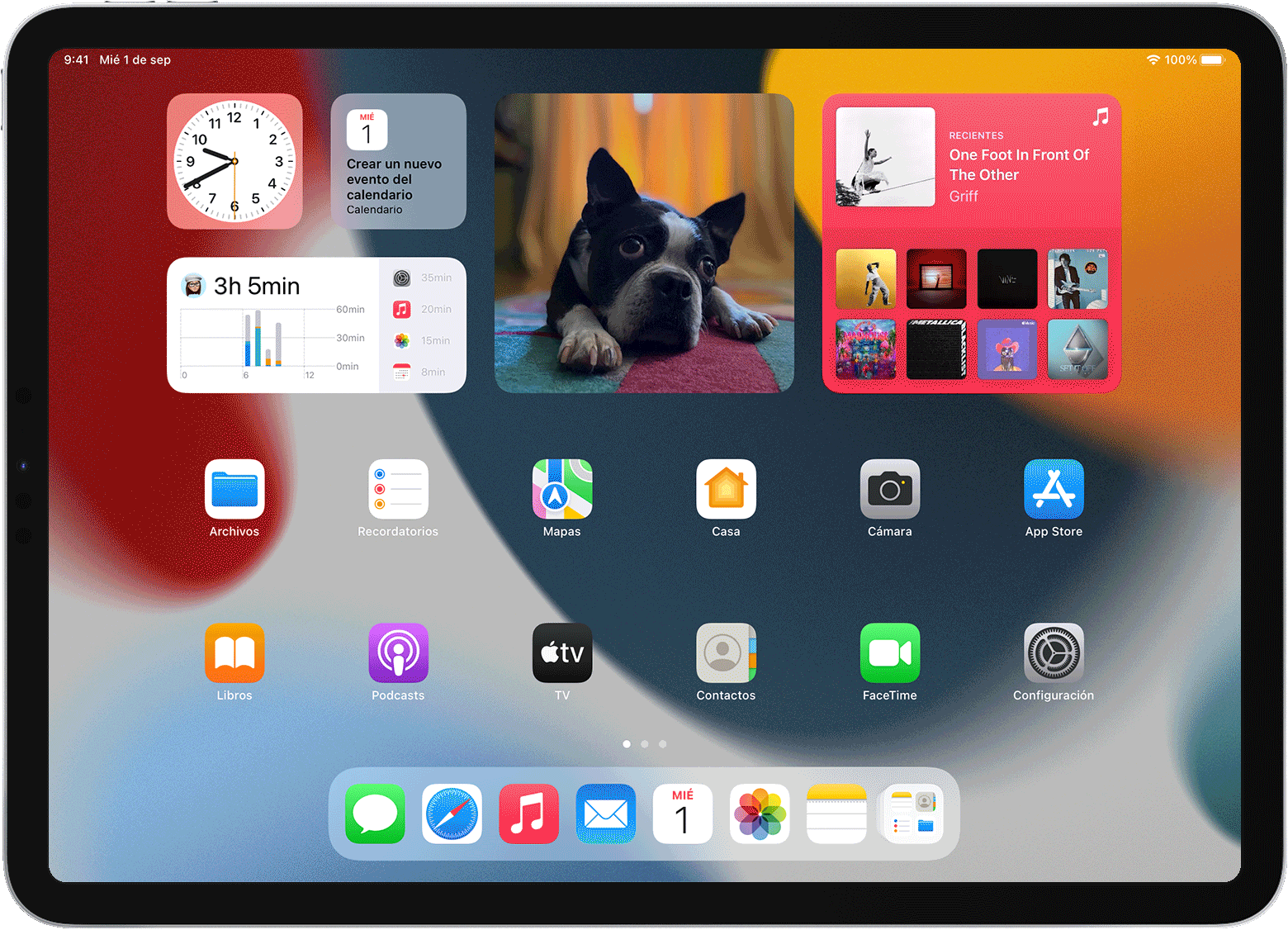 Pantalla del iPad que muestra un grupo en el que van apareciendo sus diferentes widgets