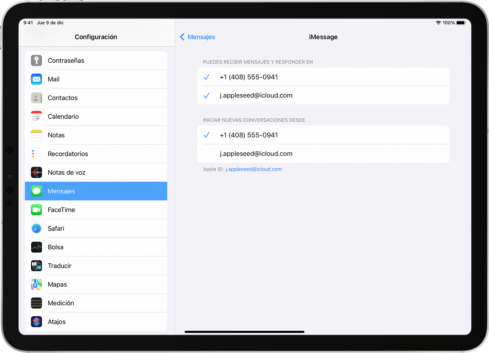 iPad en el que se muestra cómo activar o desactivar el número de teléfono