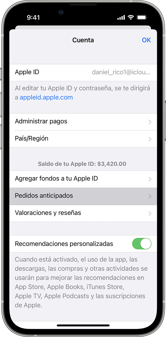 El botón de Pedidos anticipados de App Store en el iPhone.