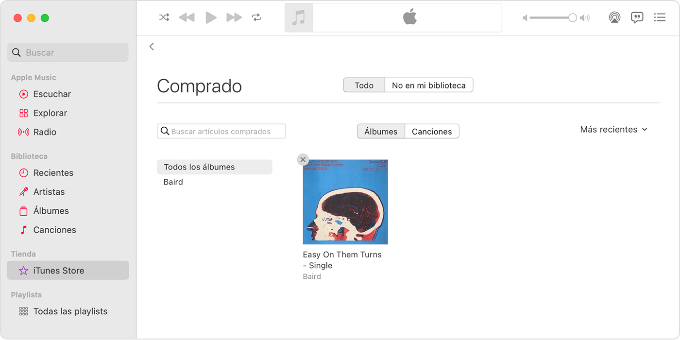 El botón Ocultar compra de la app Apple Music en una Mac