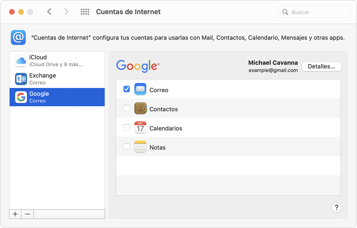 Preferencias del sistema de macOS - Cuentas de internet