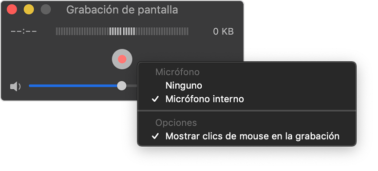 Configuración de grabación de pantalla de QuickTime