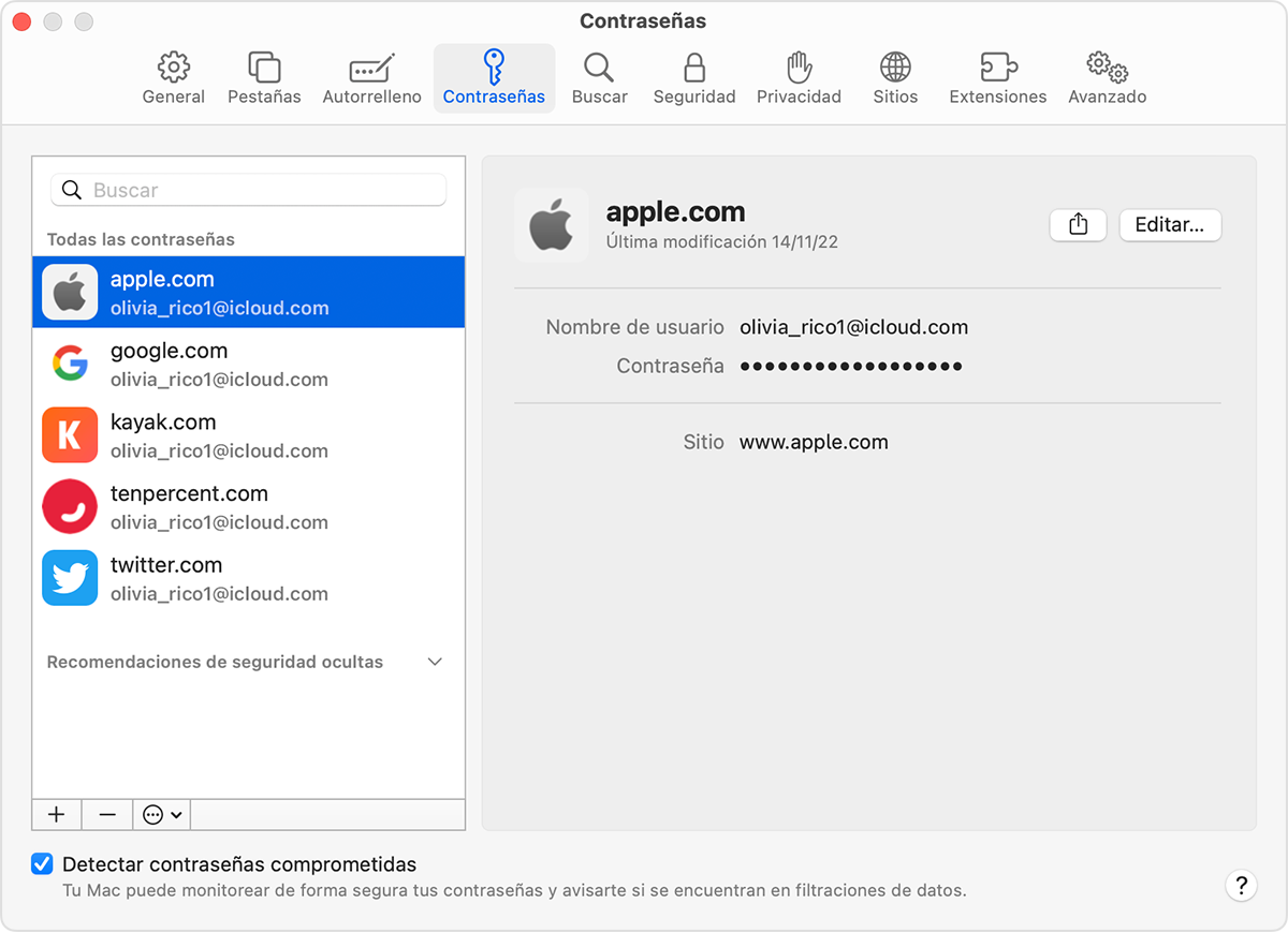 Cómo buscar contraseñas llaves de acceso guardadas en la Mac Soporte técnico de Apple (US)