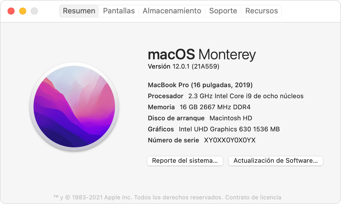 Ventana Acerca de esta Mac