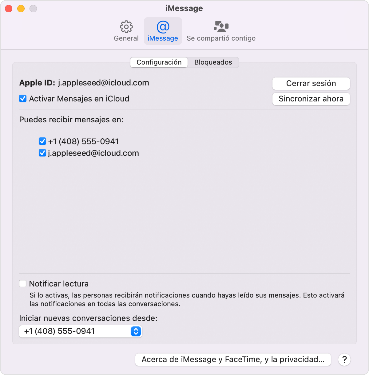 Mac en la que se muestra la pantalla de configuración de iMessage con la opción Activar los mensajes en iCloud seleccionada