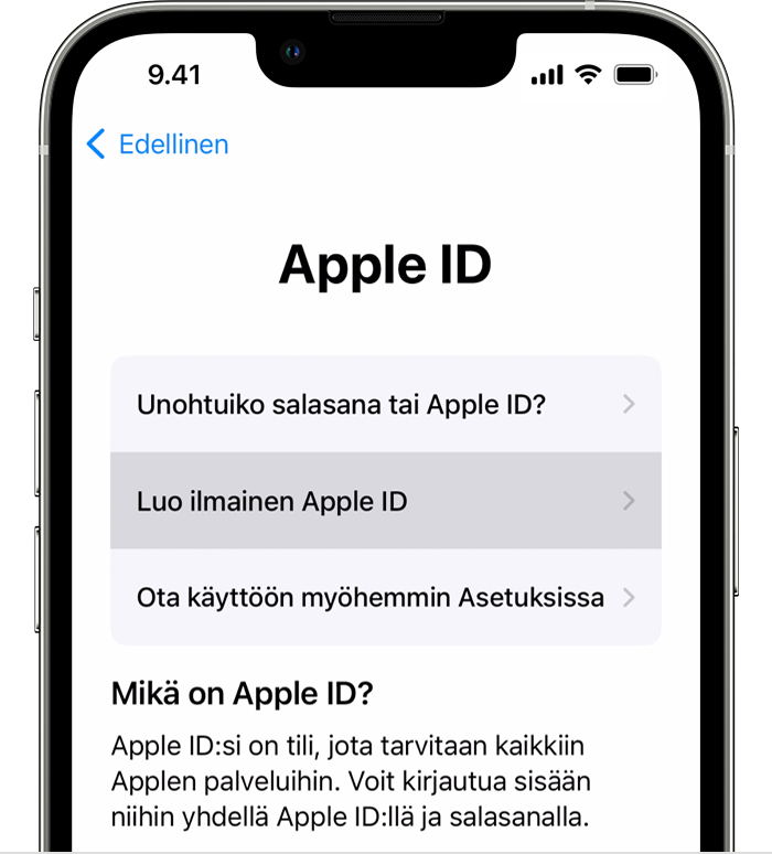 Uuden Apple ID:n luominen - Apple-tuki (FI)