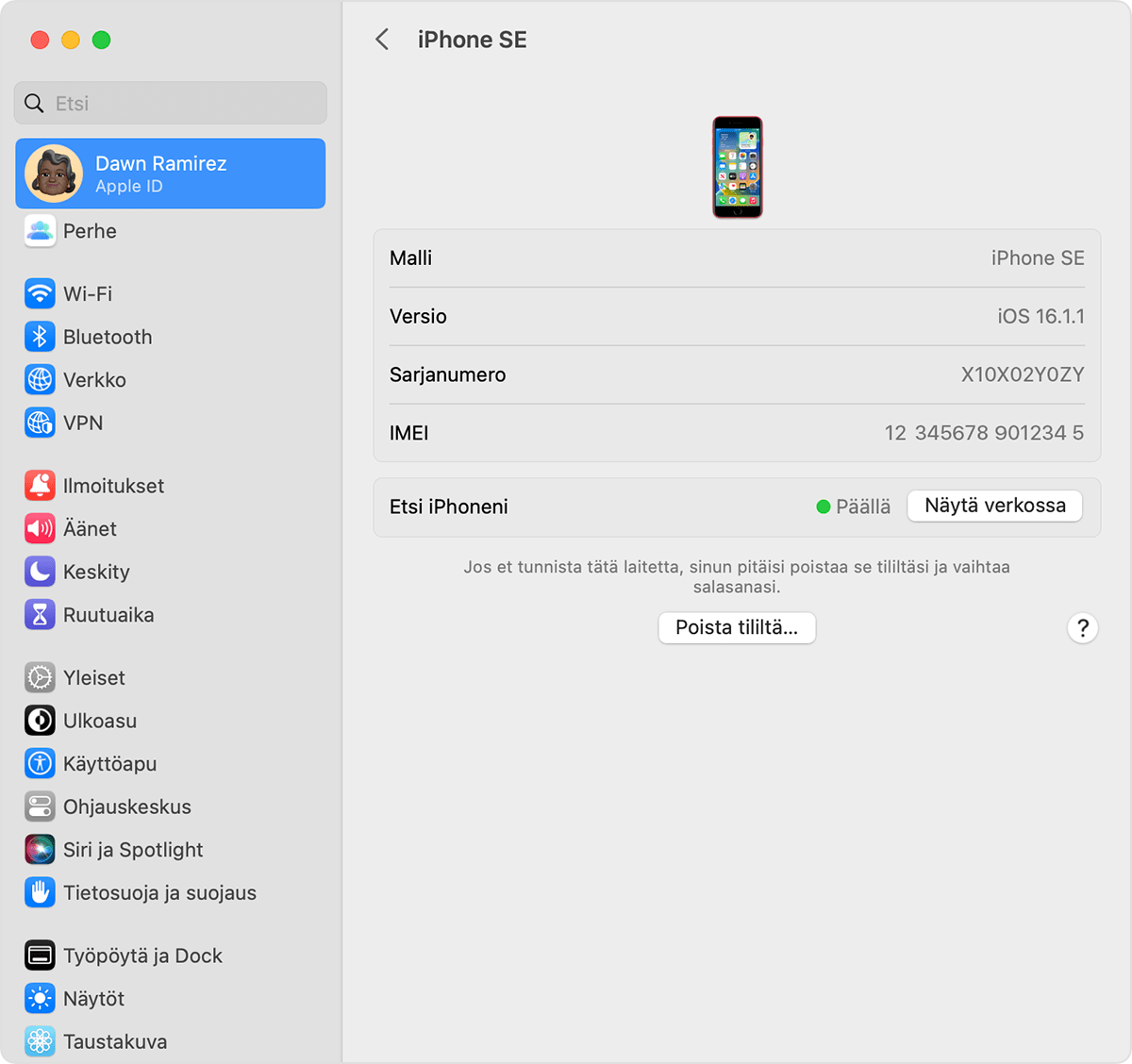 Poista laite Apple ID ‑laiteluettelosta Macissa