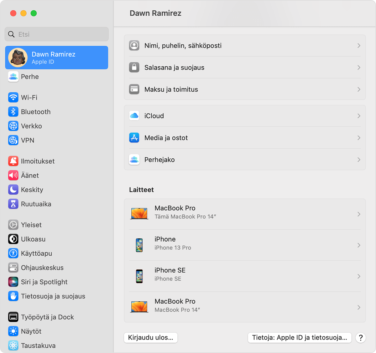 Tarkista Macin Järjestelmäasetuksista, mihin laitteisiin olet kirjautuneena Apple ID:lläsi