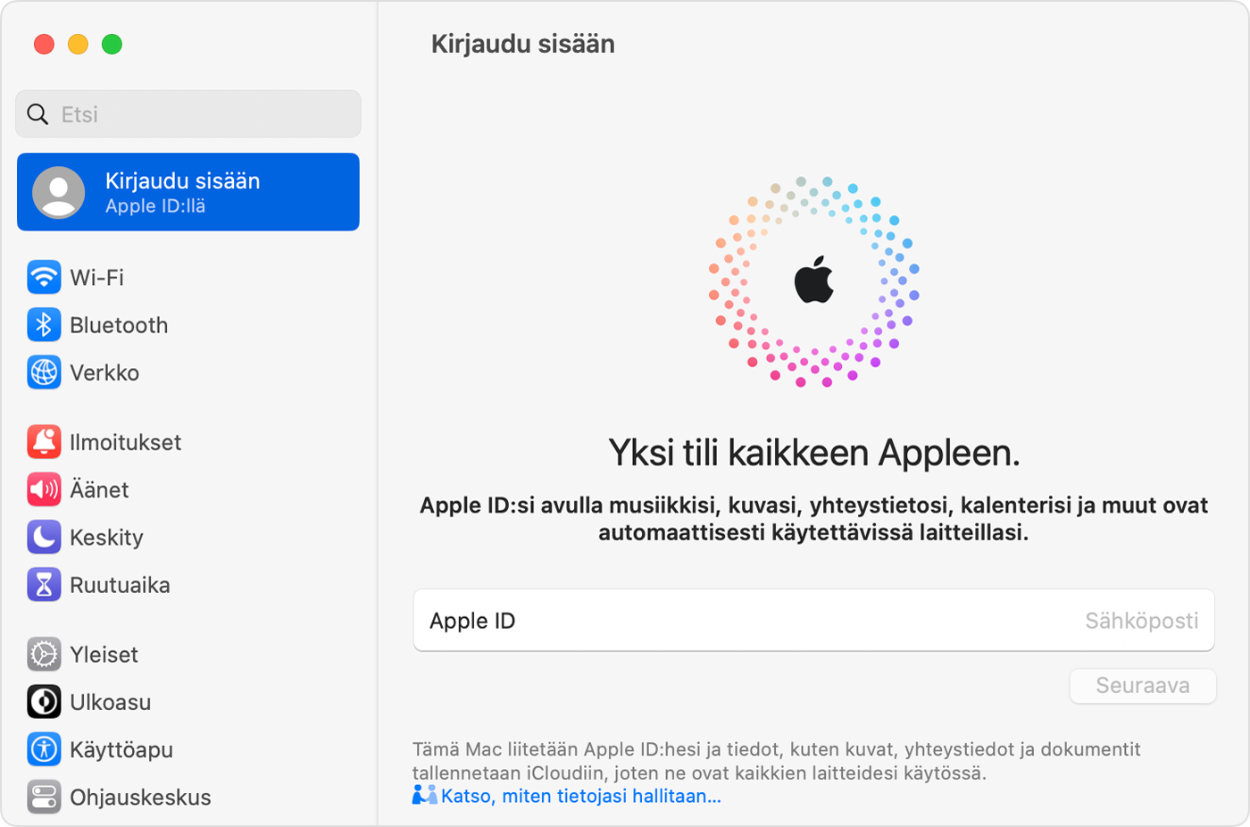 Kirjautuminen sisään Apple ID:llä - Apple-tuki (FI)