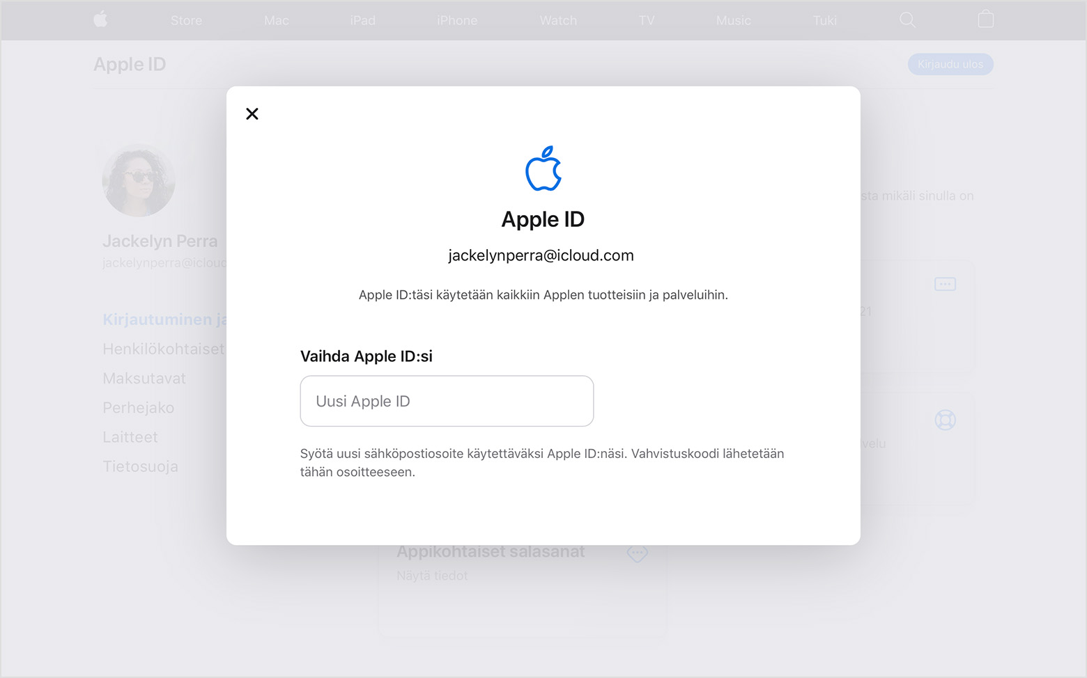 Apple ID:n vaihtaminen - Apple-tuki (FI)