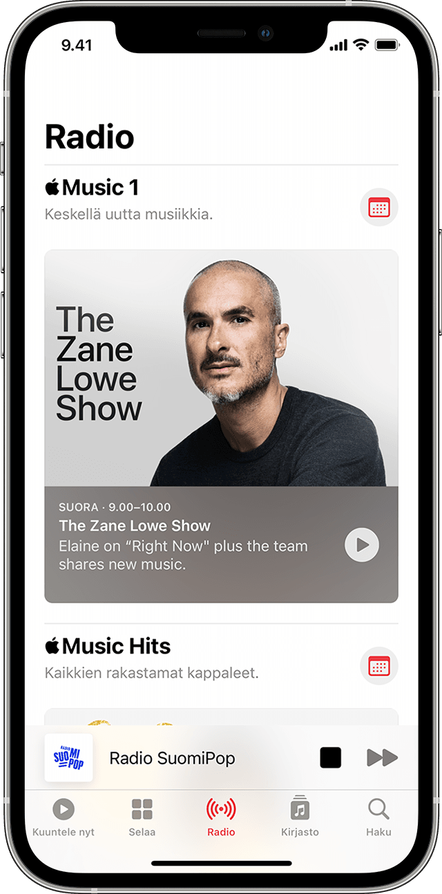 Apple Music, jossa on valittuna Radio-välilehti