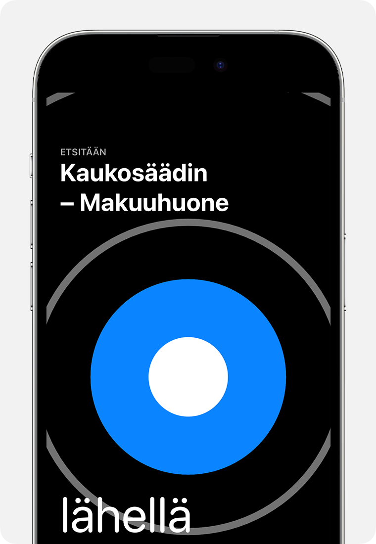 iPhonen näytössä näkyy iso sininen ympyrä ja lähellä-sana