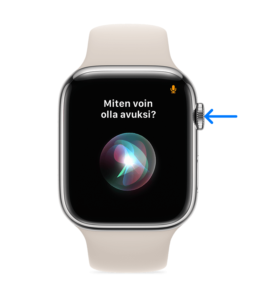 Apple Watchin Digital Crownia osoittava nuoli
