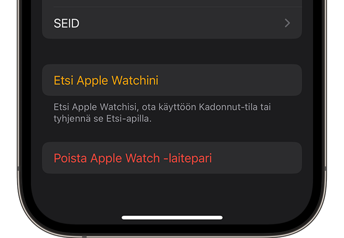 Poista Apple Watch ‑laitepari iPhonesta Apple Watch ‑apissa