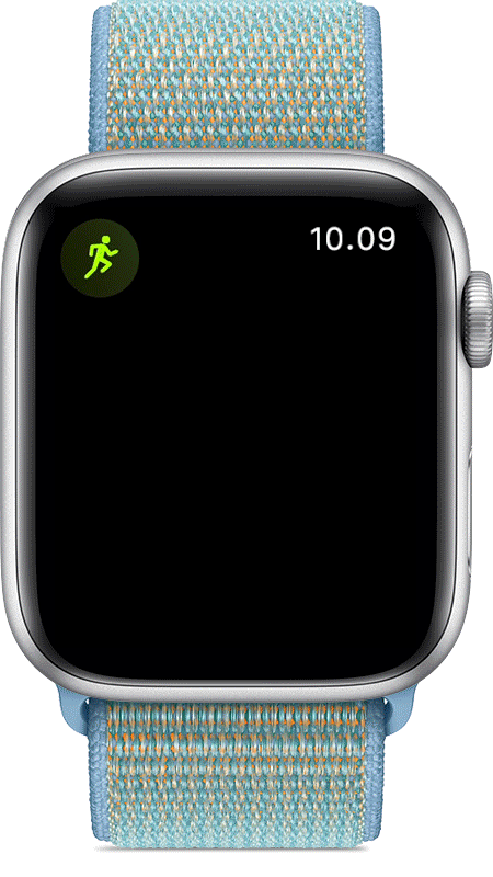 Animaatio Apple Watch -treenin lähtölaskennasta.