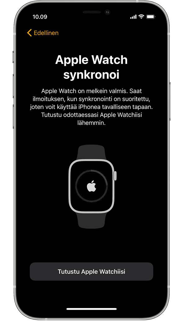 iPhone, jossa näkyy Apple Watchin synkronointinäyttö