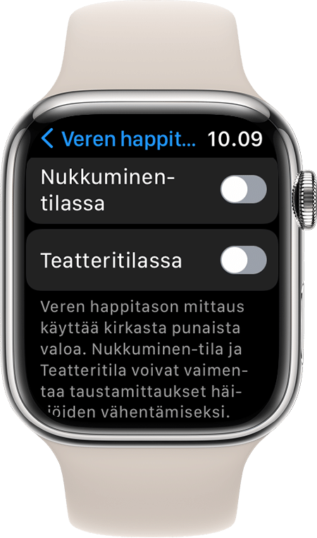 Näyttökuva Veren happitaso -apin asetuksista Apple Watch Series 7:ssä