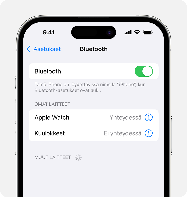 Laiteparin muodostaminen muun valmistajan Bluetooth-lisälaitteen ja iPhonen  tai iPadin välille - Apple-tuki (FI)