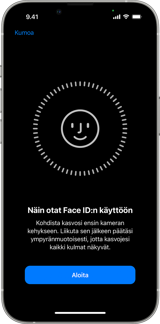Face ID:n käyttöönottoprosessin alku 
