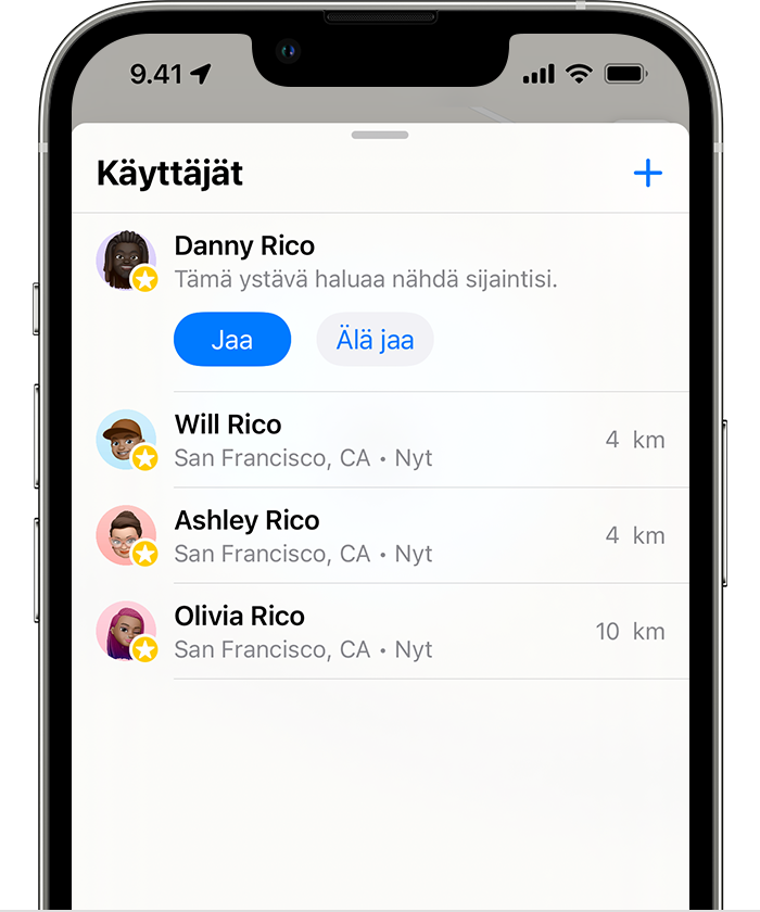 Jaa sijaintisi ystäväsi kanssa iPhonen Missä on…? -apin avulla