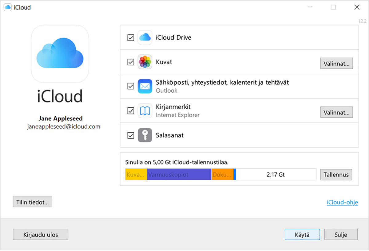 Apple ID -sähköpostiosoitteen selvittäminen iCloudin Windows-versiosta