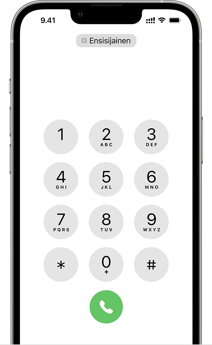iPhonen näytössä näkyy puhelimen numeronäppäimistö