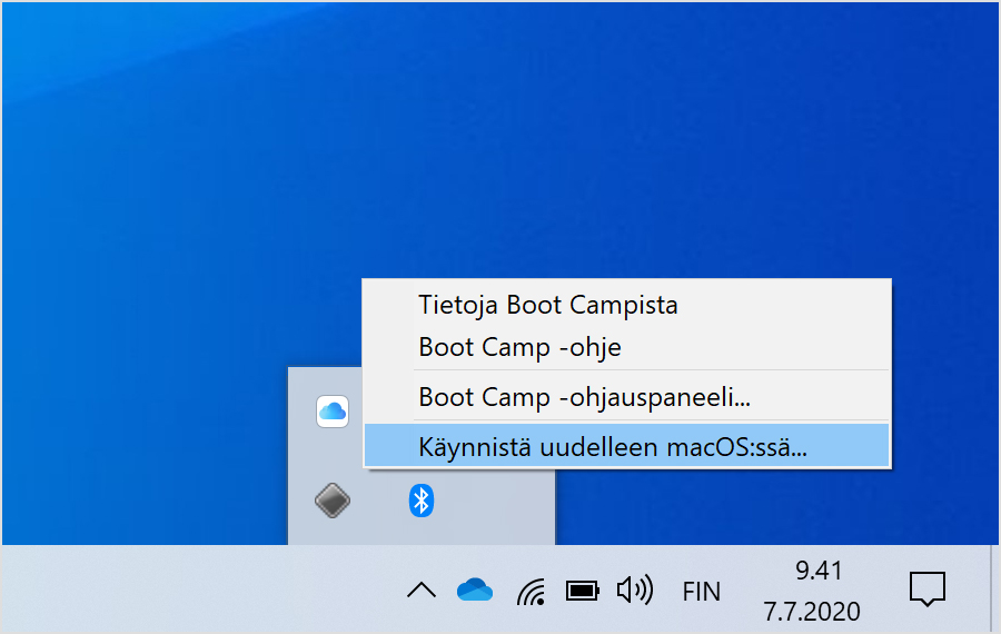 Windows 10:n Boot Camp -valikko