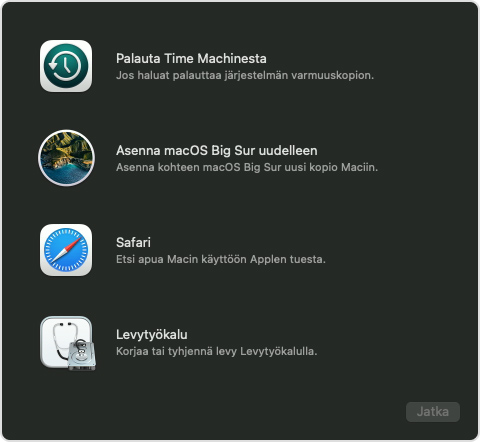 Palautuksen Lisäapit-ikkuna
