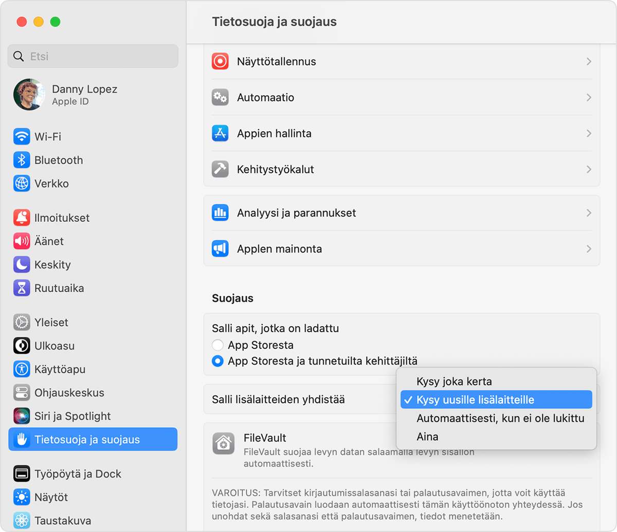 Lisälaitteiden yhteyden salliminen Applen sirulla varustettuun kannettavaan  Mac-tietokoneeseen - Apple-tuki (FI)