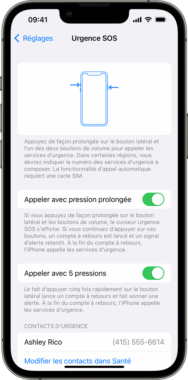 Un iPhone affichant l’écran Urgence SOS, où vous pouvez autoriser votre téléphone à appeler automatiquement les services d’urgence.