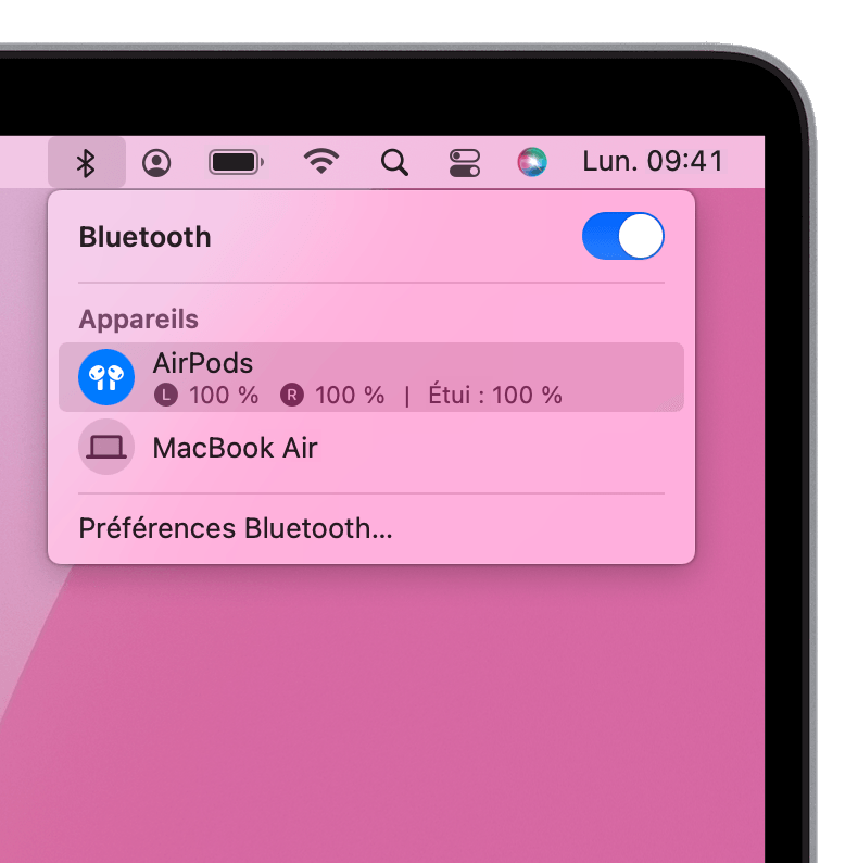 Réglages Bluetooth dans la barre des menus de votre Mac