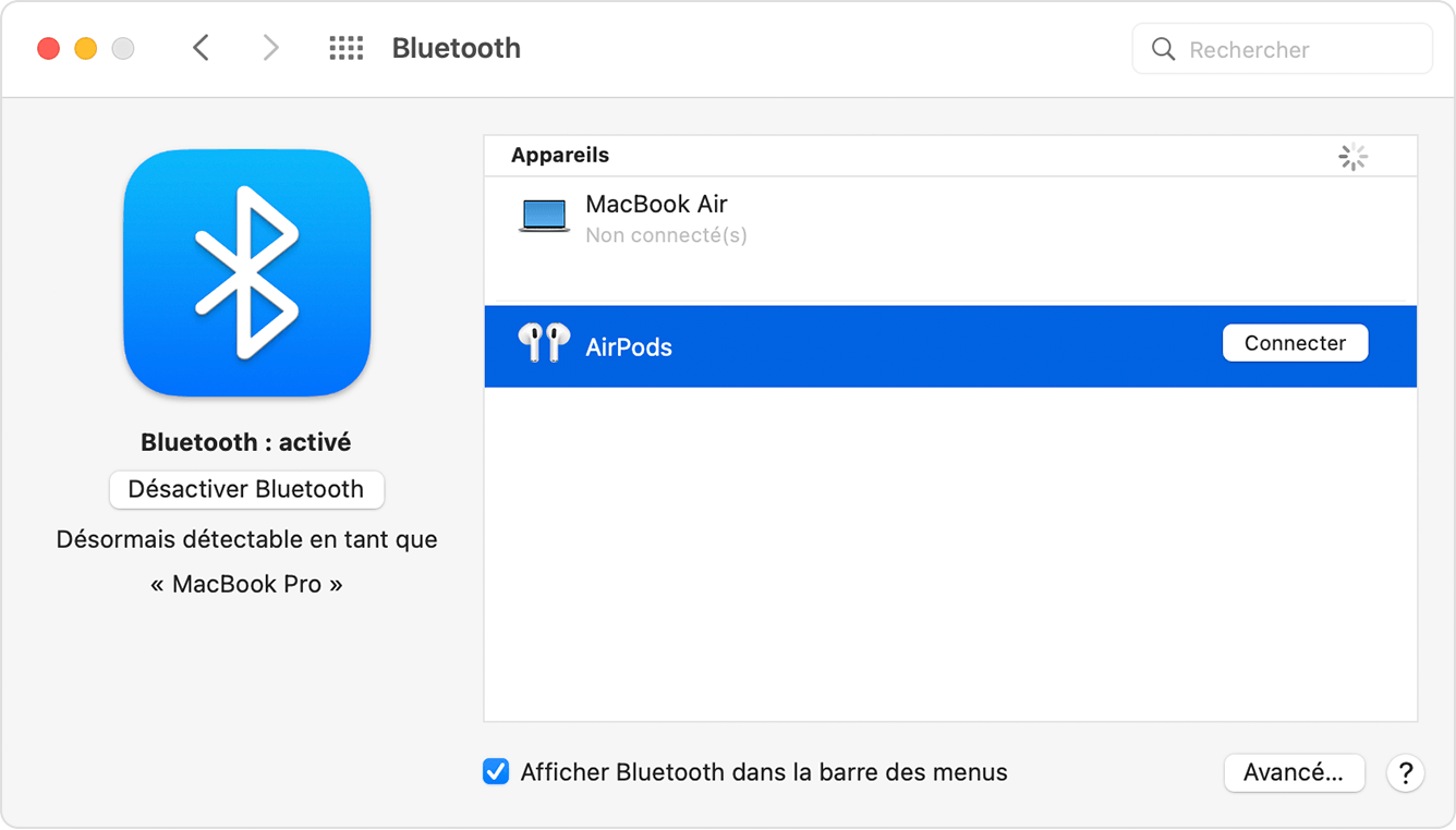 Configurer Les AirPods Avec Votre Mac Et Dautres Appareils Bluetooth Assistance Apple CA